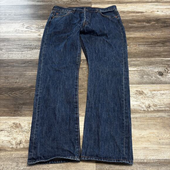 Levi's 501 Red Tab Dark Wash Blue Mens 35x31 Straight Leg Button Fly Denim Jean, - Picture 2 of 12